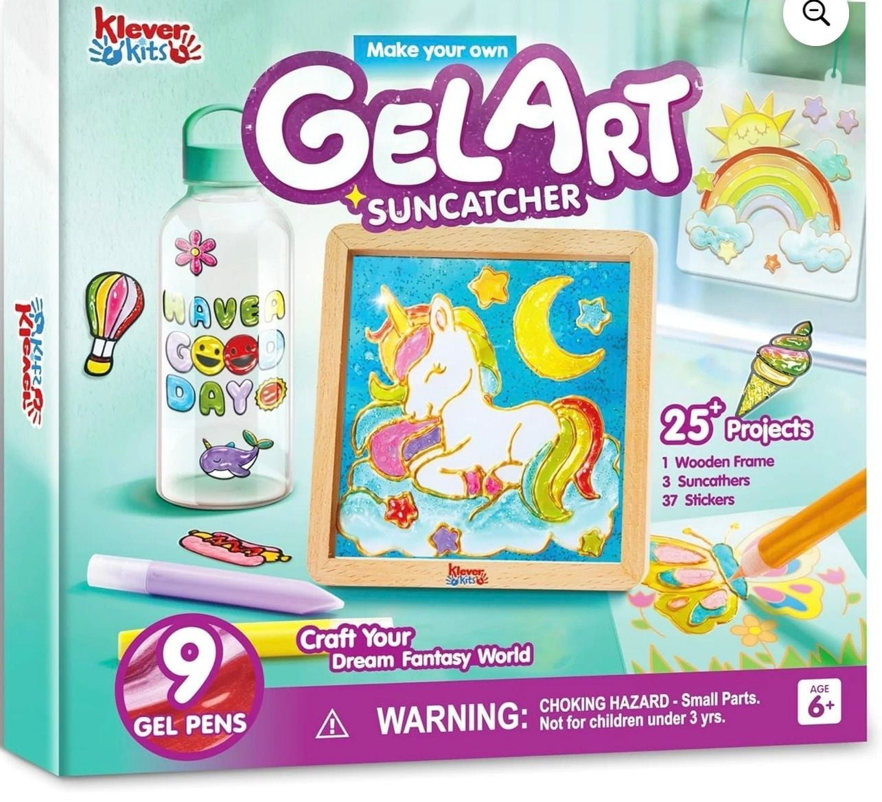 Klever Kits JOVA DIY Gel Art Suncatcher Kits for Kids, Paint Your Own Unicorn Window Art Kit with Photo Frame, Painting Arts and Crafts for Kids Ages 6-8 Girls Boys Birthday 1