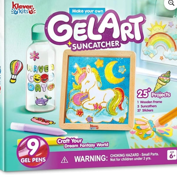 Klever Kits JOVA DIY Gel Art Suncatcher Kits for Kids, Paint Your Own Unicorn Window Art Kit with Photo Frame, Painting Arts and Crafts for Kids Ages 6-8 Girls Boys Birthday