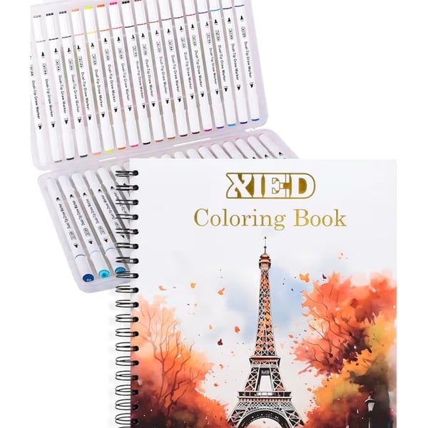 XIED 36-Piece Dual-Tip Alcohol Marker Set with 280 GSM Spiral Coloring Book