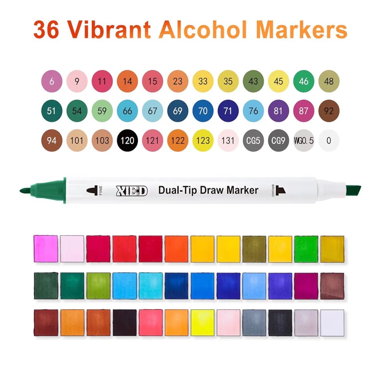 XIED 36-Piece Dual-Tip Alcohol Marker Set with 280 GSM Spiral Coloring Book 2