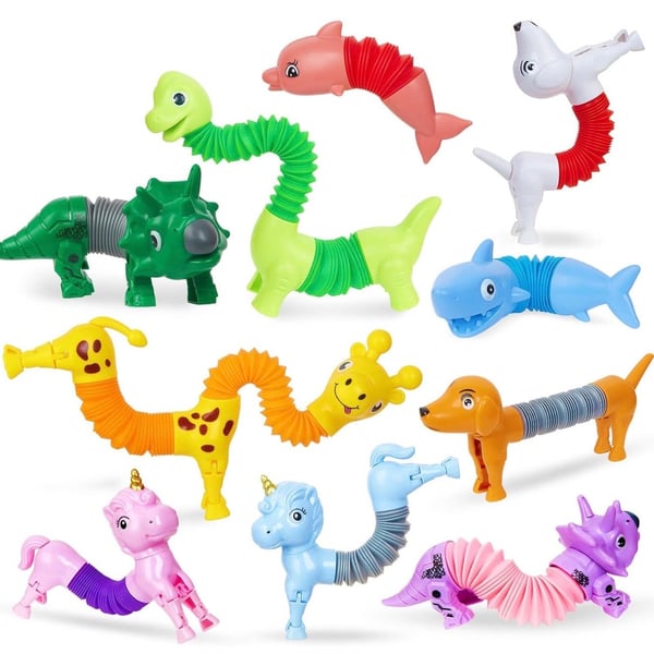 Kabvry 10-Piece Animal Pop Tubes Sensory Fidget Toy Set for Toddlers