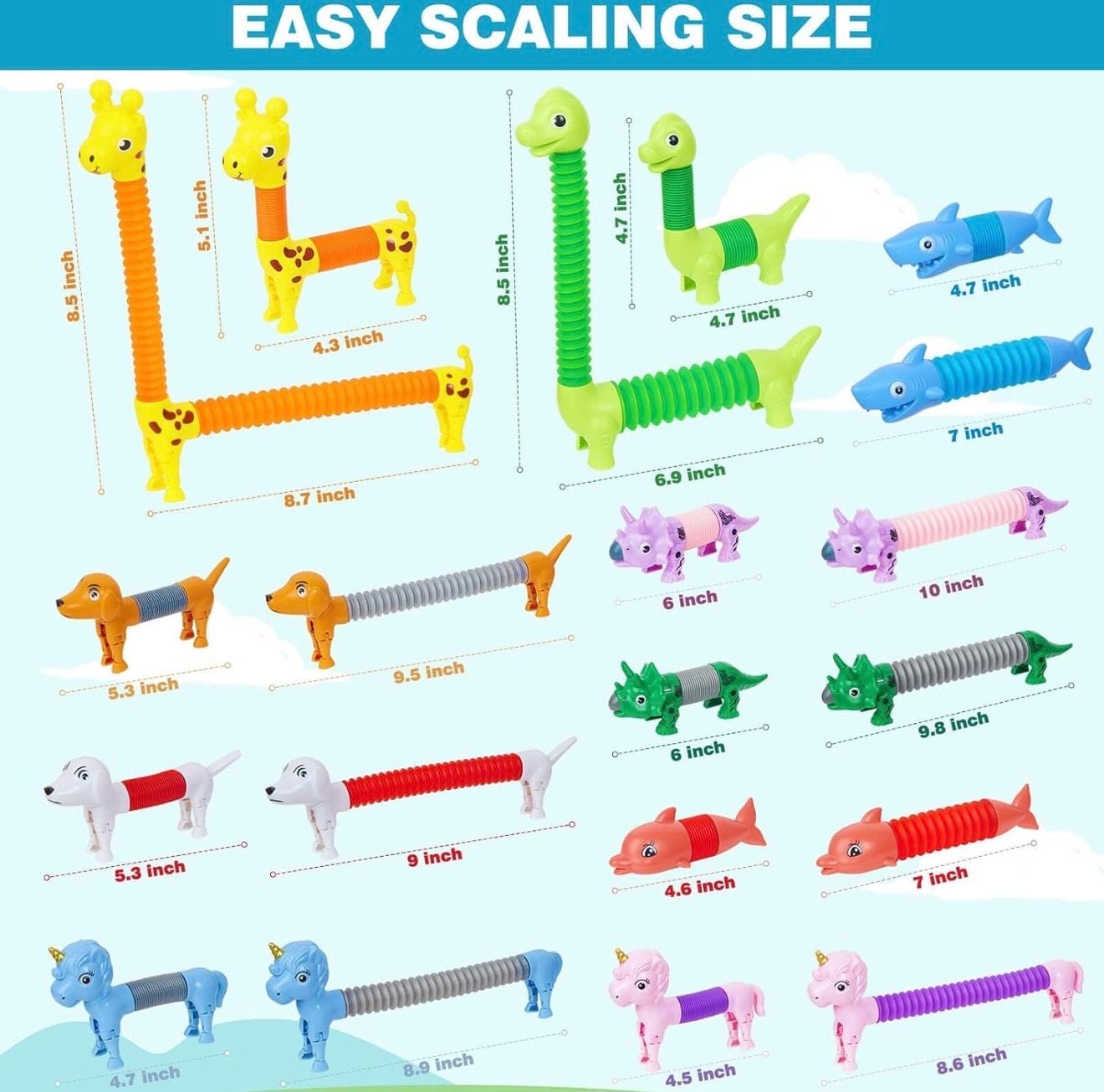 Kabvry 10-Piece Animal Pop Tubes Sensory Fidget Toy Set for Toddlers 3