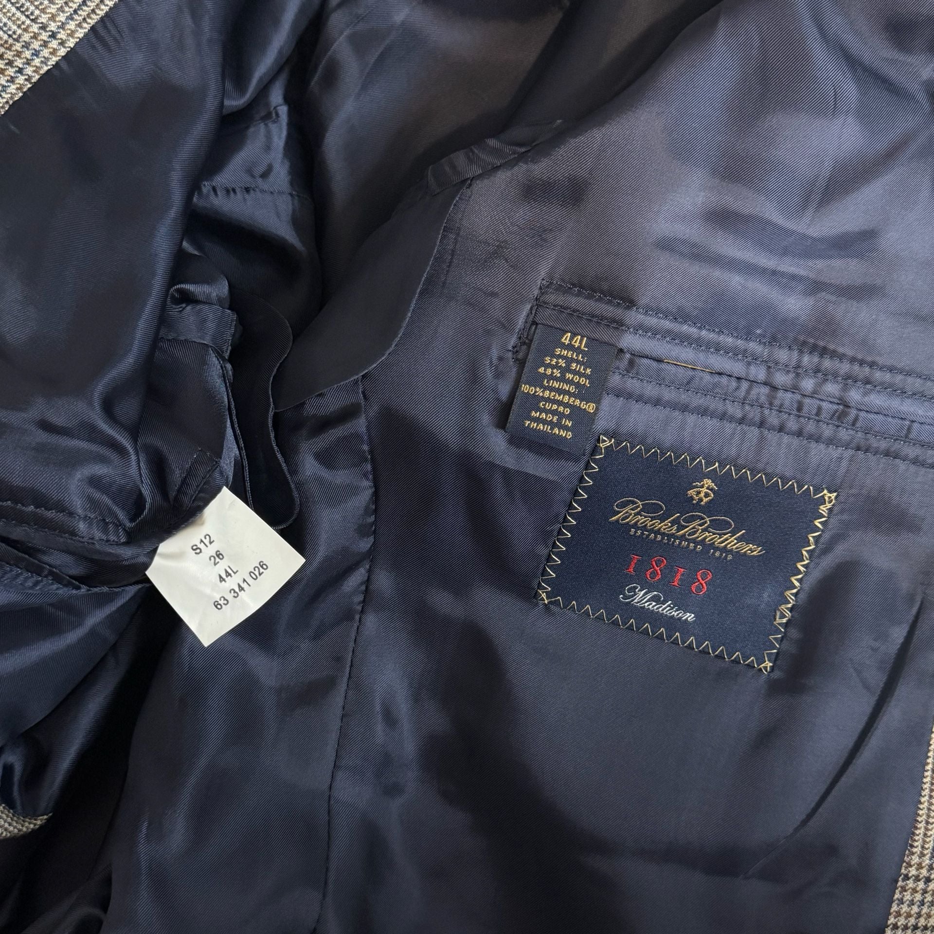 Brooks Brothers 1818 Madison Fit Silk Wool Prince of Wales Check Sport Coat 44L 3