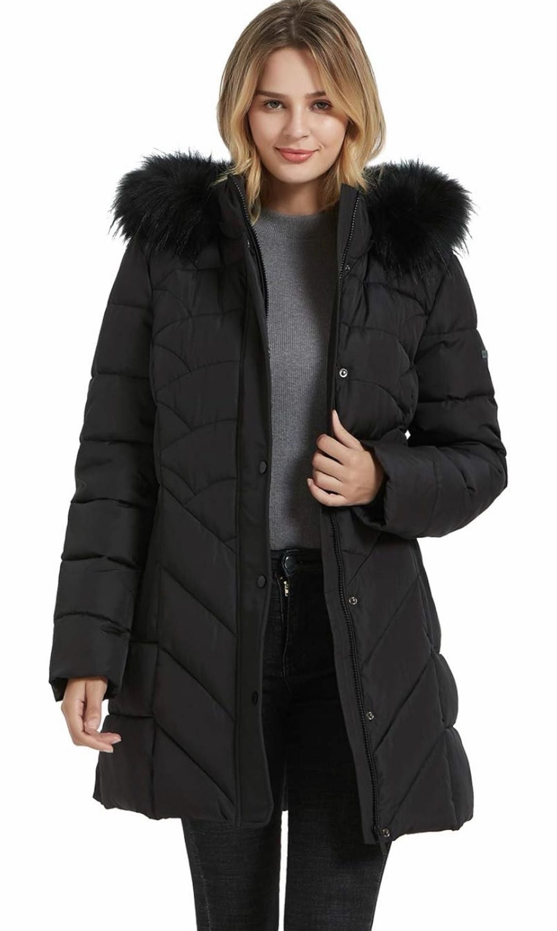 BINACL Women's Winter Warm Thicken Long Parka Jacket with Removable Faux Fur Hood 2