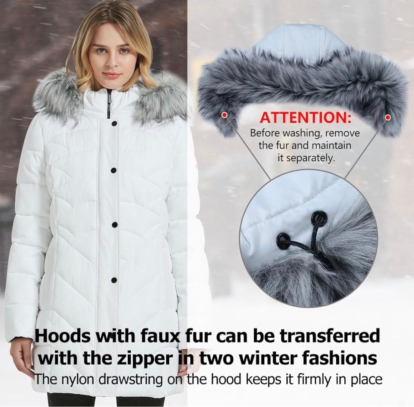 BINACL Women's Winter Warm Thicken Long Parka Jacket with Removable Faux Fur Hood 3