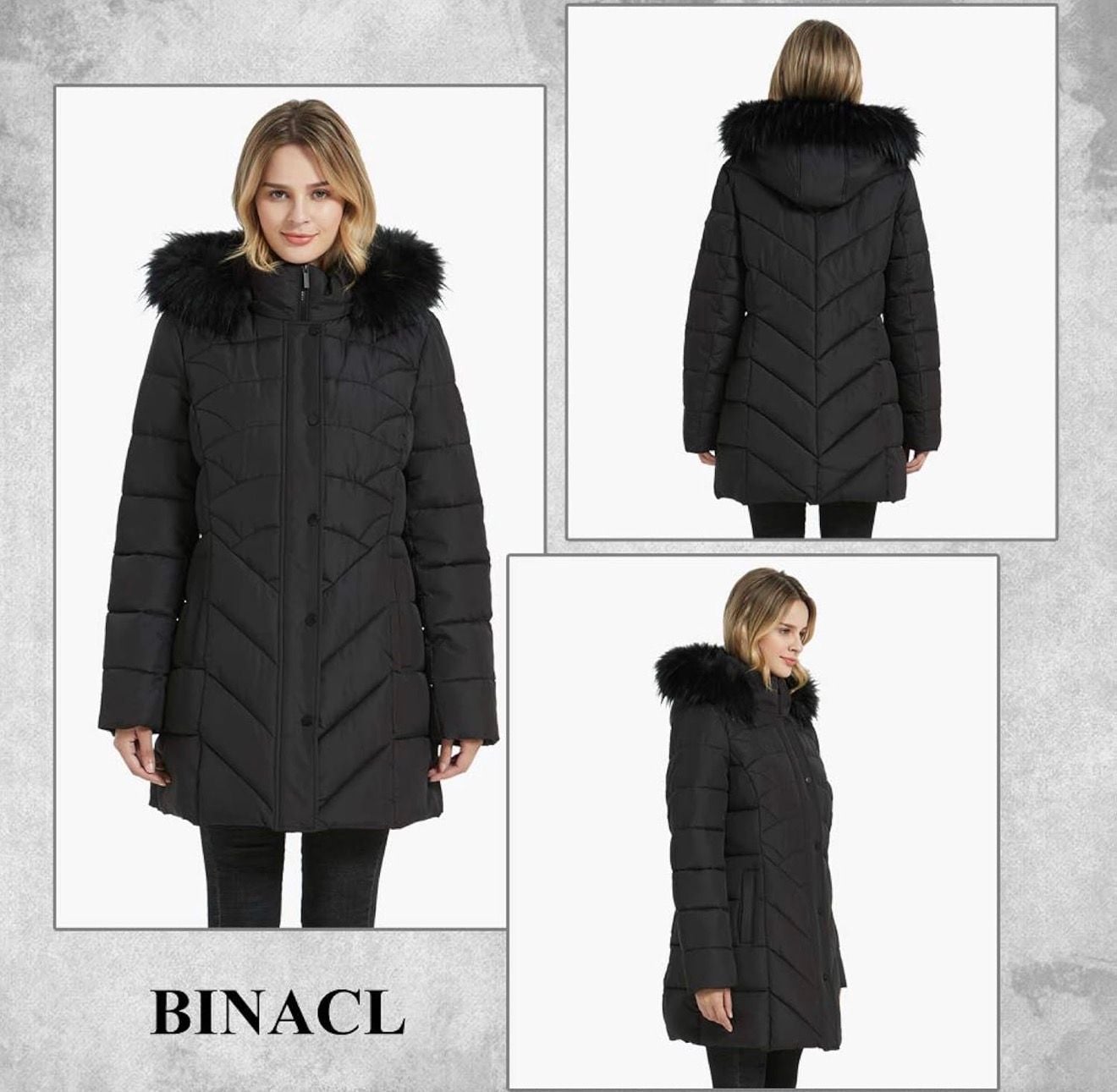 BINACL Women's Winter Warm Thicken Long Parka Jacket with Removable Faux Fur Hood 4