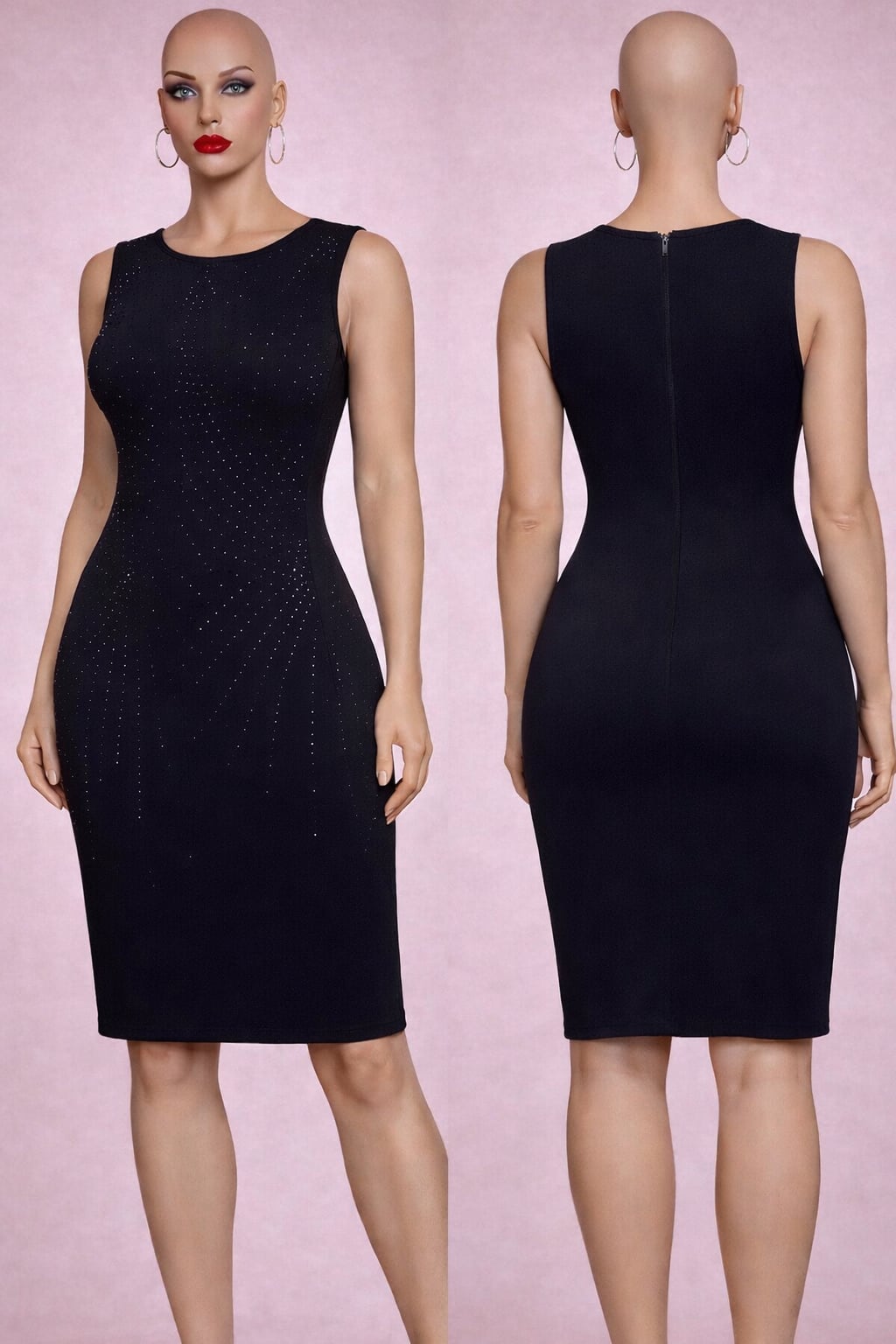 Ashley Stewart Black Rhinestone Sheath Dress Size 12 Sleeveless Stretch 2
