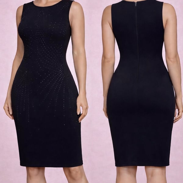 Ashley Stewart Black Rhinestone Sheath Dress Size 12 Sleeveless Stretch