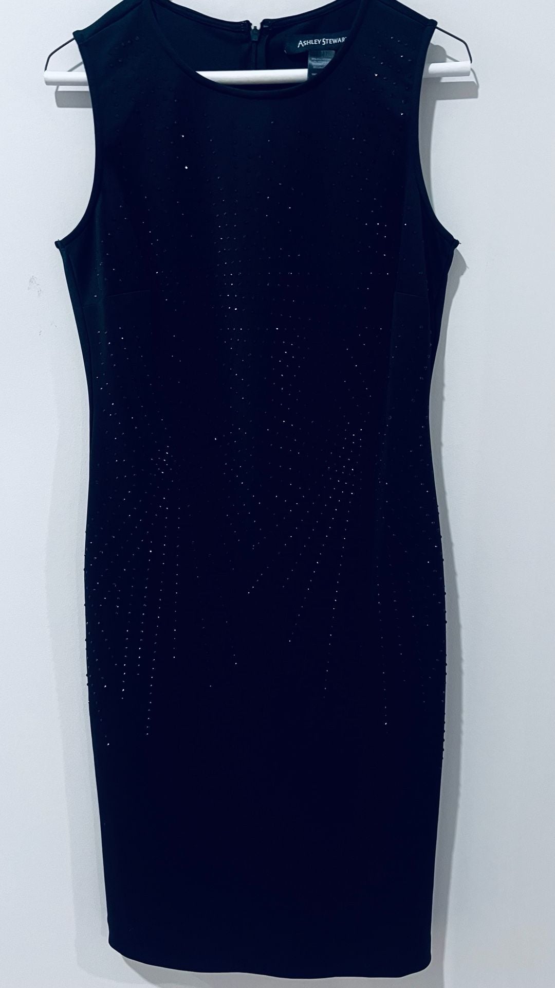 Ashley Stewart Black Rhinestone Sheath Dress Size 12 Sleeveless Stretch 4