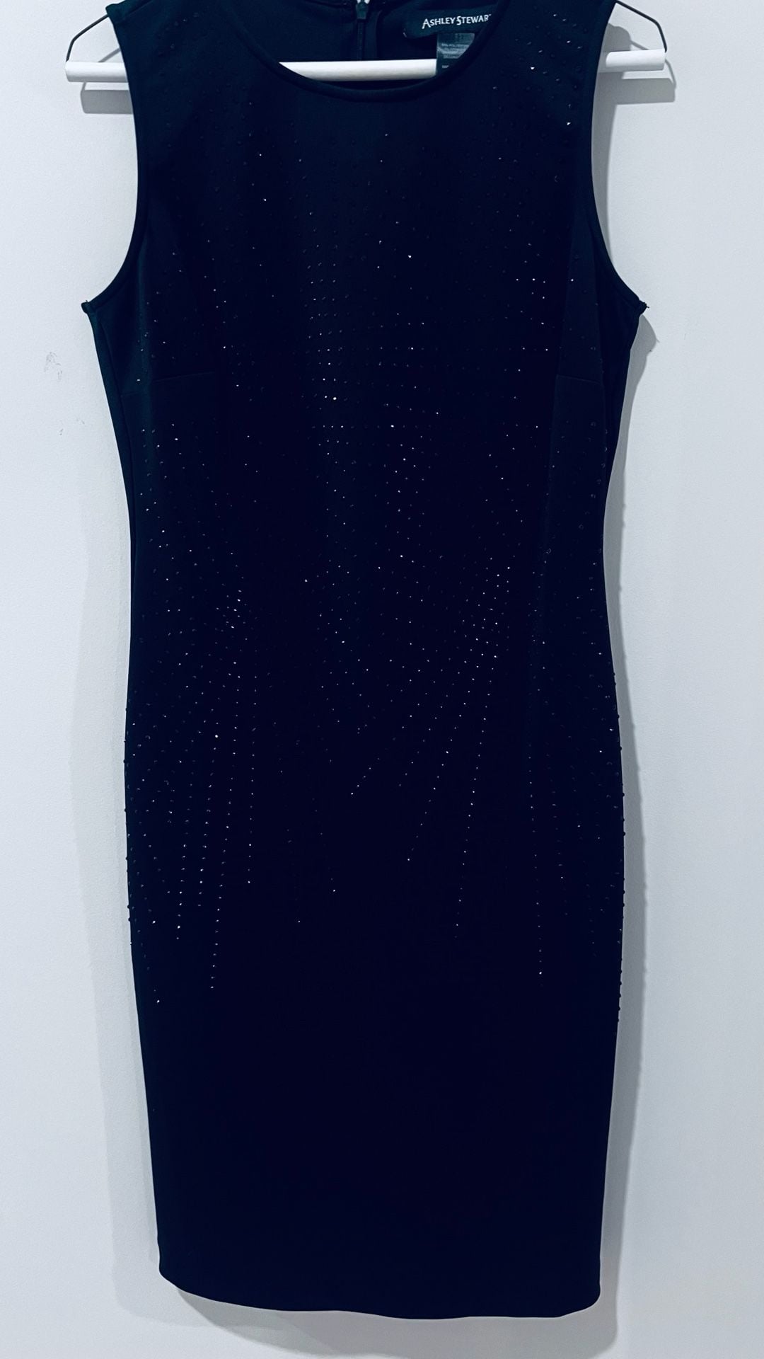 Ashley Stewart Black Rhinestone Sheath Dress Size 12 Sleeveless Stretch 7