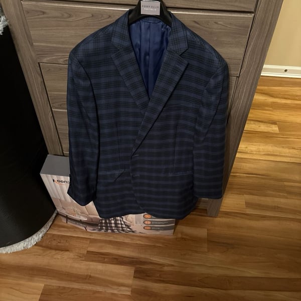 Perry Ellis Portfolio Blue Plaid Two-Button Sport Coat 50R