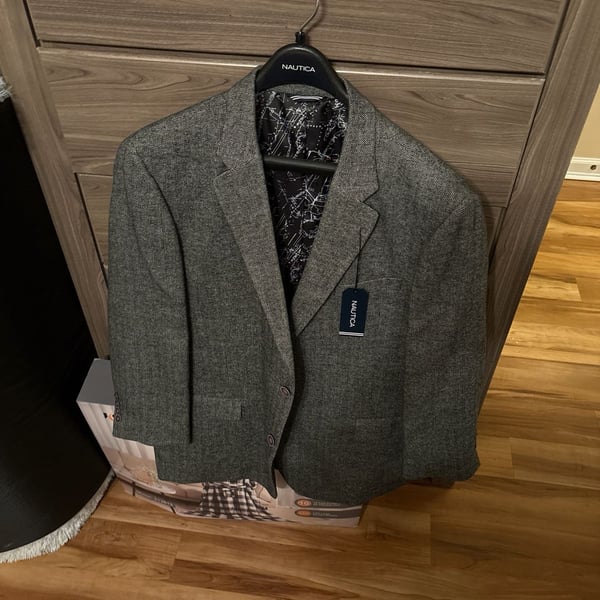 Nautica Men's 50R Modern Fit Gray Herringbone Sport Coat Blazer NWT