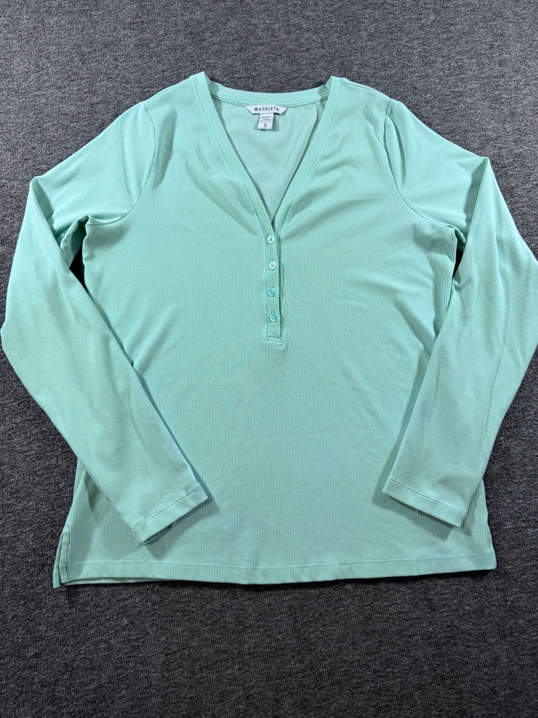 Athleta Uptempo Ribbed Long Sleeve Henley Top in Mint Green Size XL 3