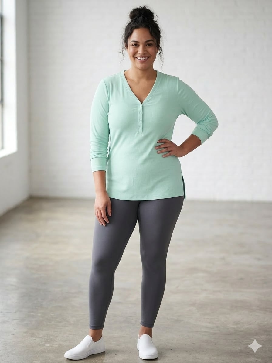 Athleta Uptempo Ribbed Long Sleeve Henley Top in Mint Green Size XL 2