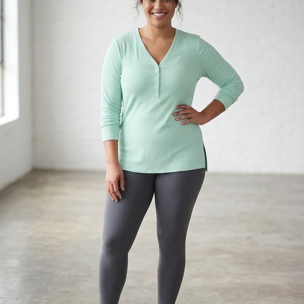 Athleta Uptempo Ribbed Long Sleeve Henley Top in Mint Green Size XL