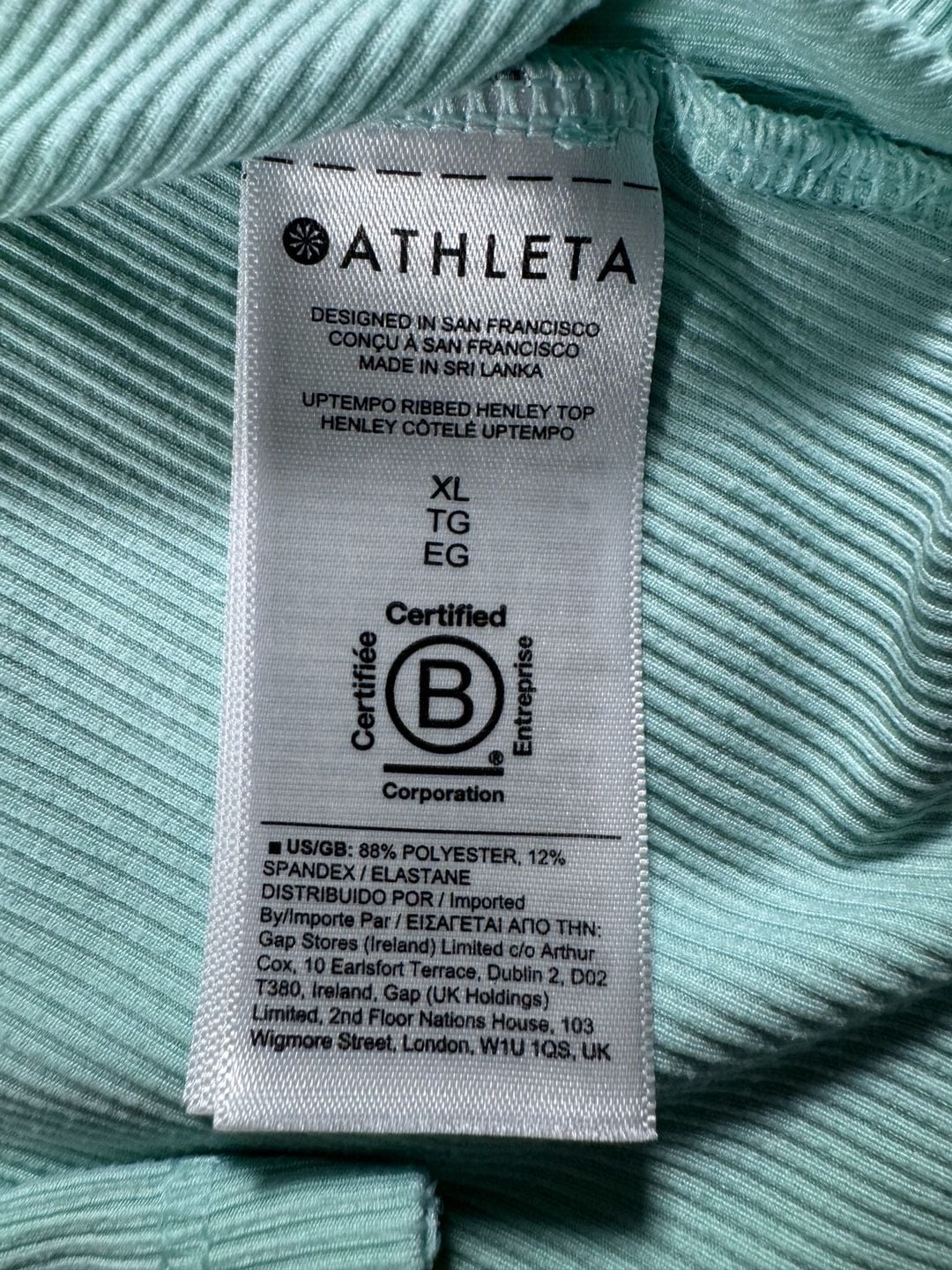 Athleta Uptempo Ribbed Long Sleeve Henley Top in Mint Green Size XL 9