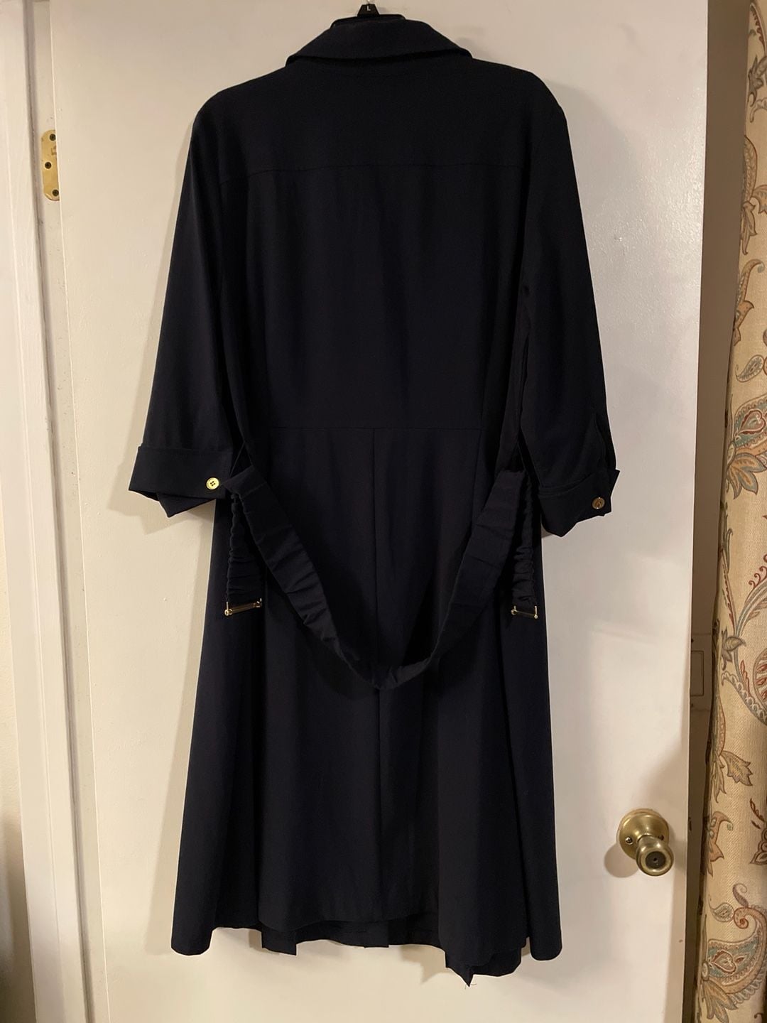 Studio 1 Navy Blue Button-Front Belted Midi Shirt Dress with Gold Hardware 2