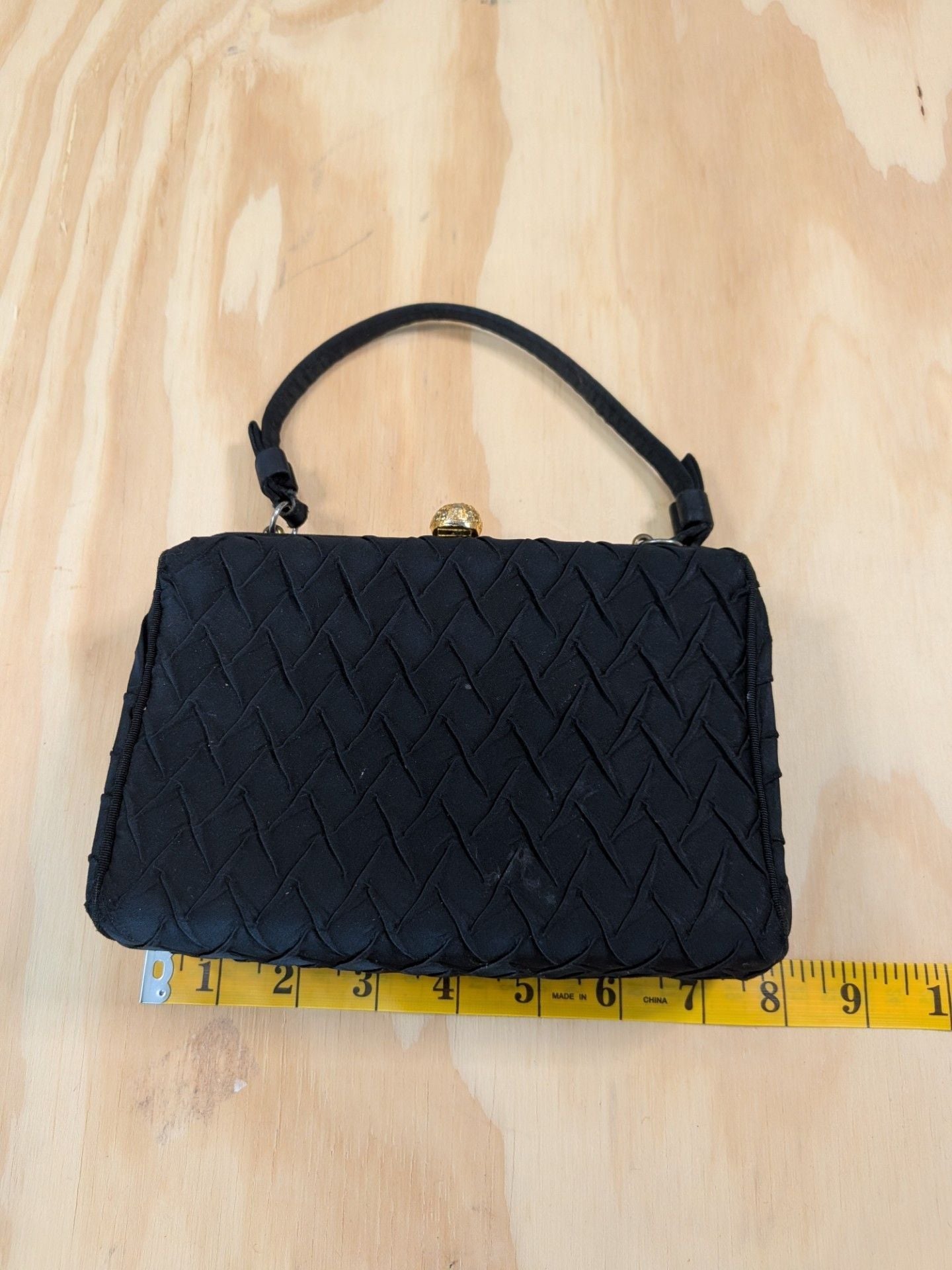 Vintage Arnold's Chicago Black Satin Evening Bag with Rhinestone Clasp 10
