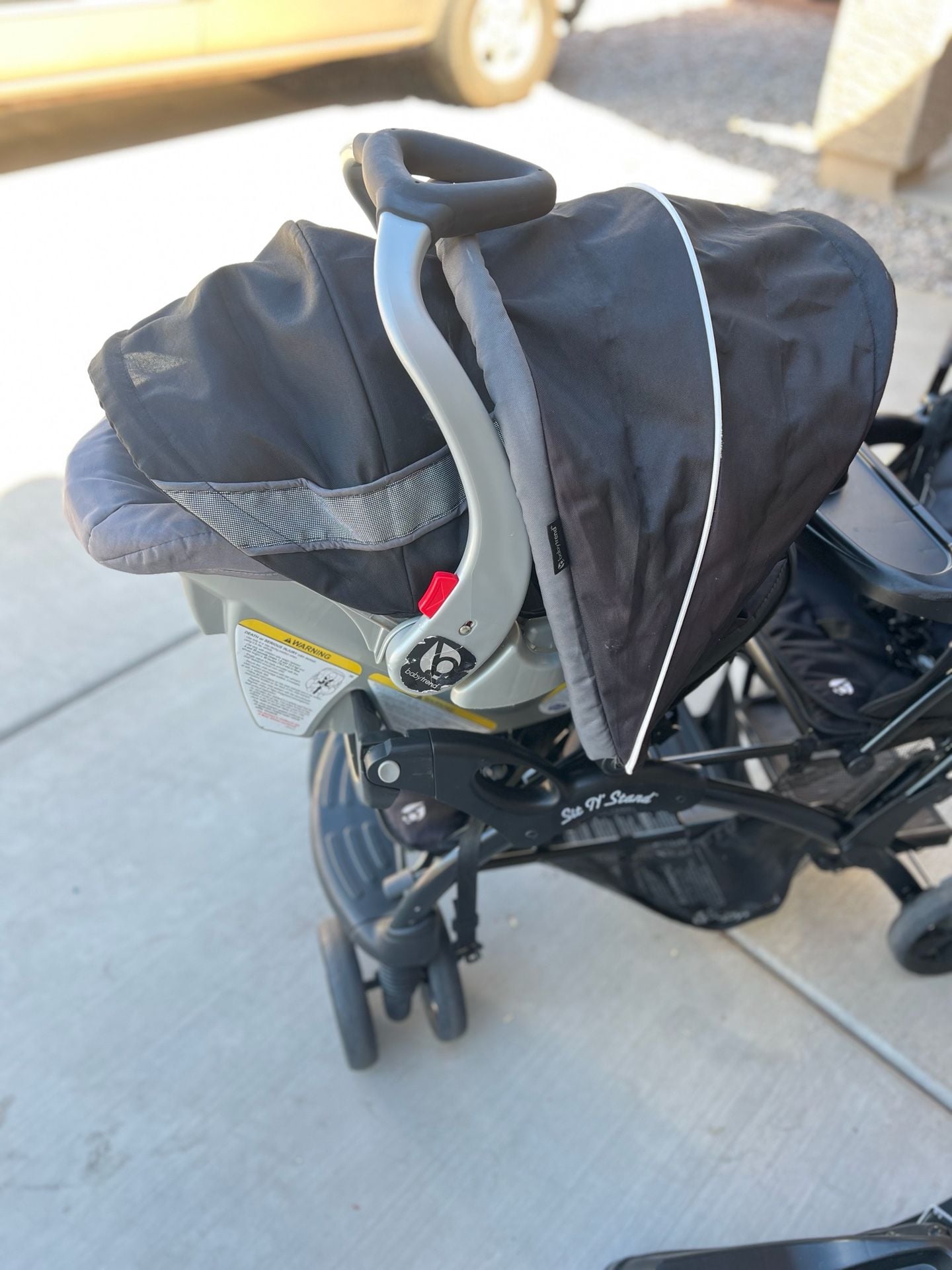 Baby Trend Sit N' Stand Double Stroller with Infant Car Seat and Base Travel System 17