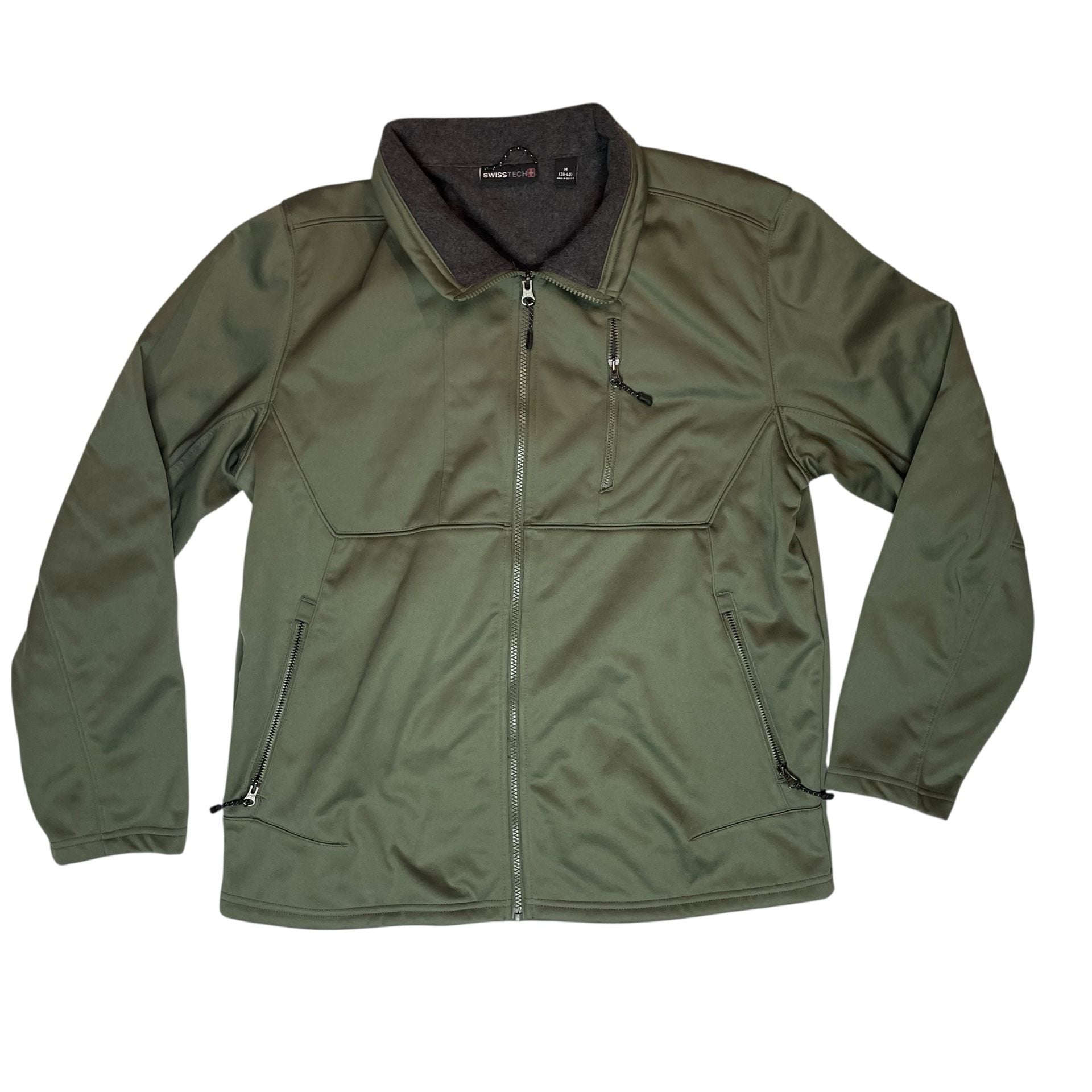 Swiss Tech Green Softshell Jacket Mens M Fleece Lined Full Zip Outdoor 2