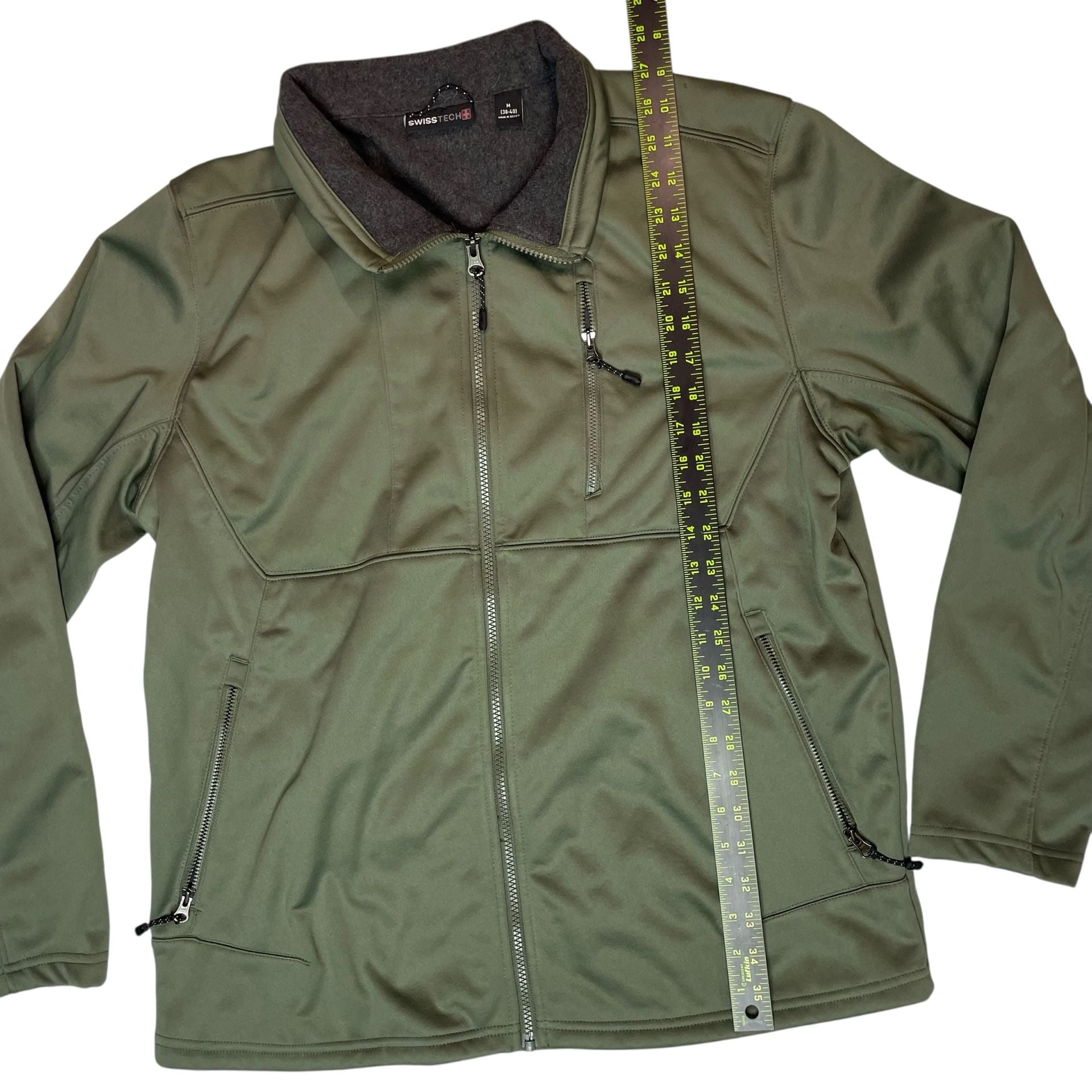 Swiss Tech Green Softshell Jacket Mens M Fleece Lined Full Zip Outdoor 3