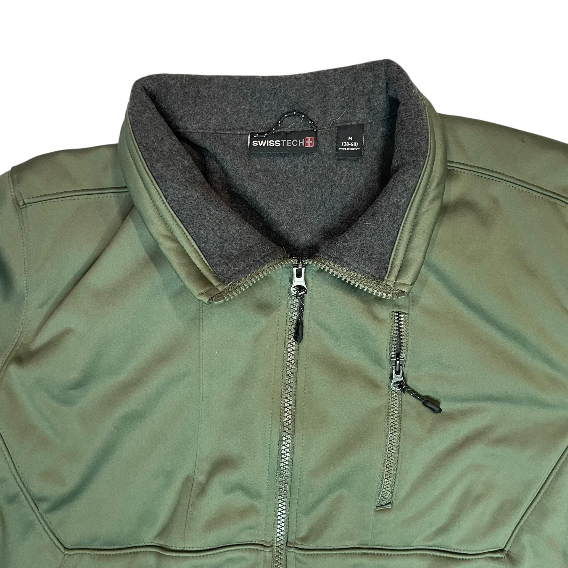 Swiss Tech Green Softshell Jacket Mens M Fleece Lined Full Zip Outdoor 5