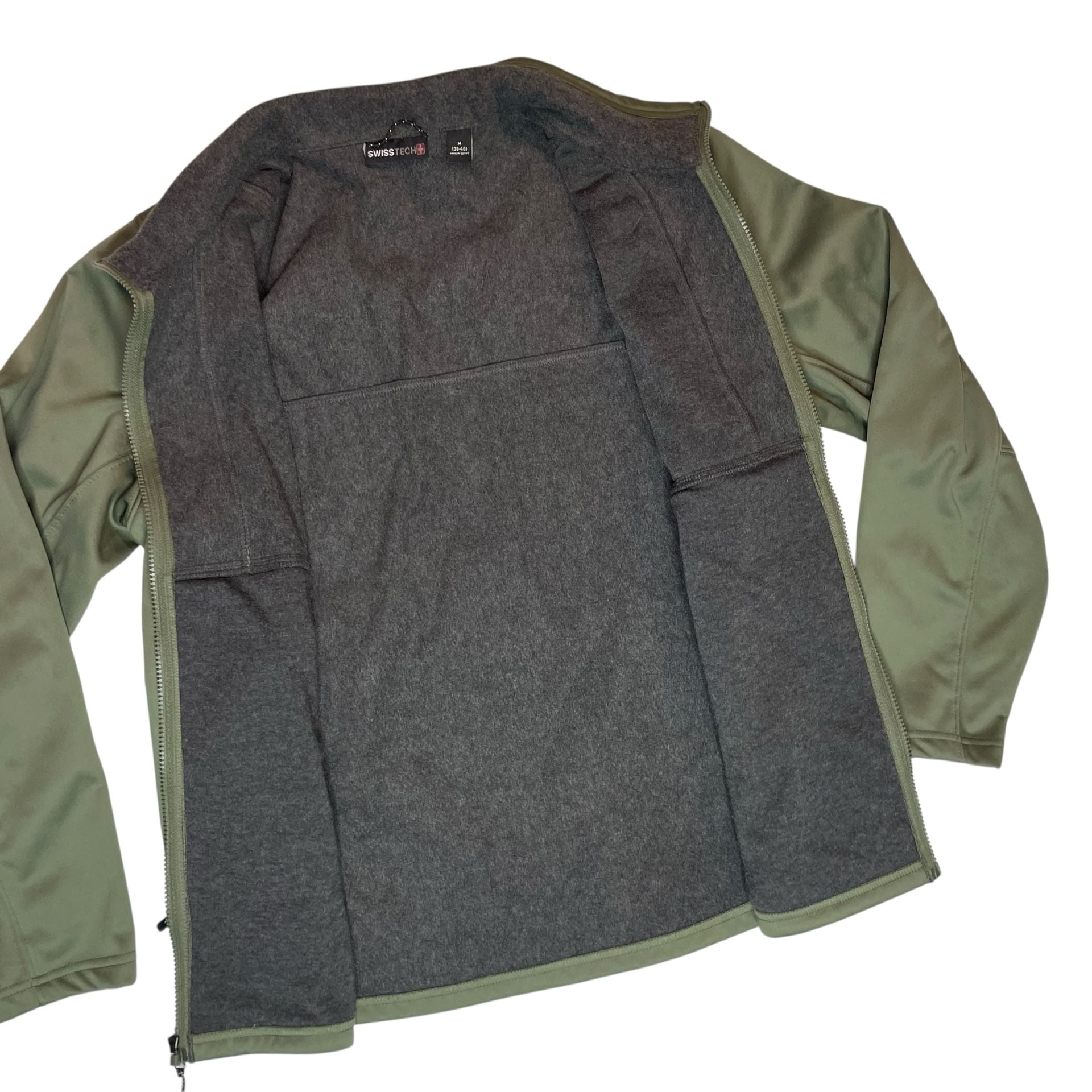 Swiss Tech Green Softshell Jacket Mens M Fleece Lined Full Zip Outdoor 7