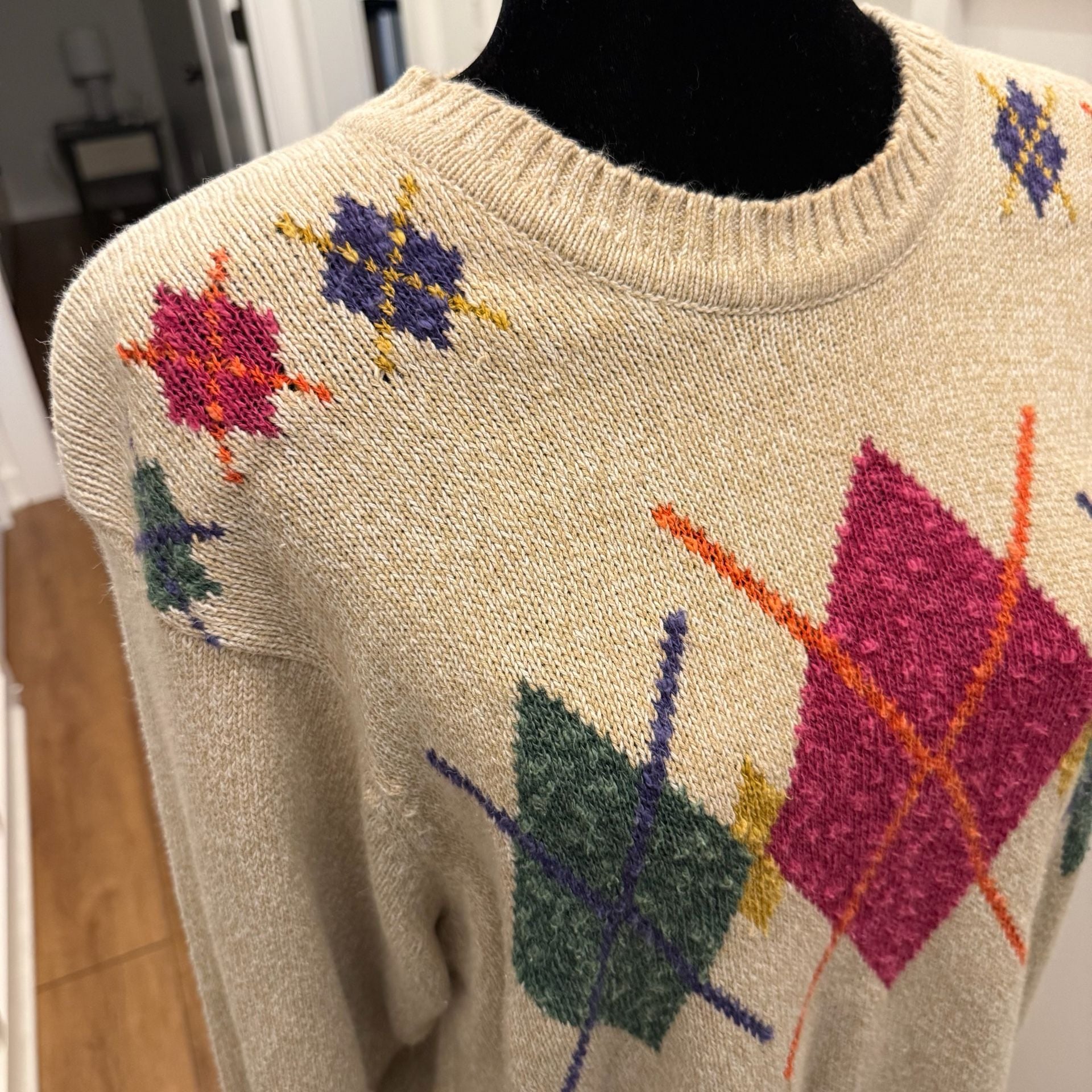 Vintage 90s Elisabeth Liz Claiborne Argyle Knit Pullover Sweater Petite 1P 4