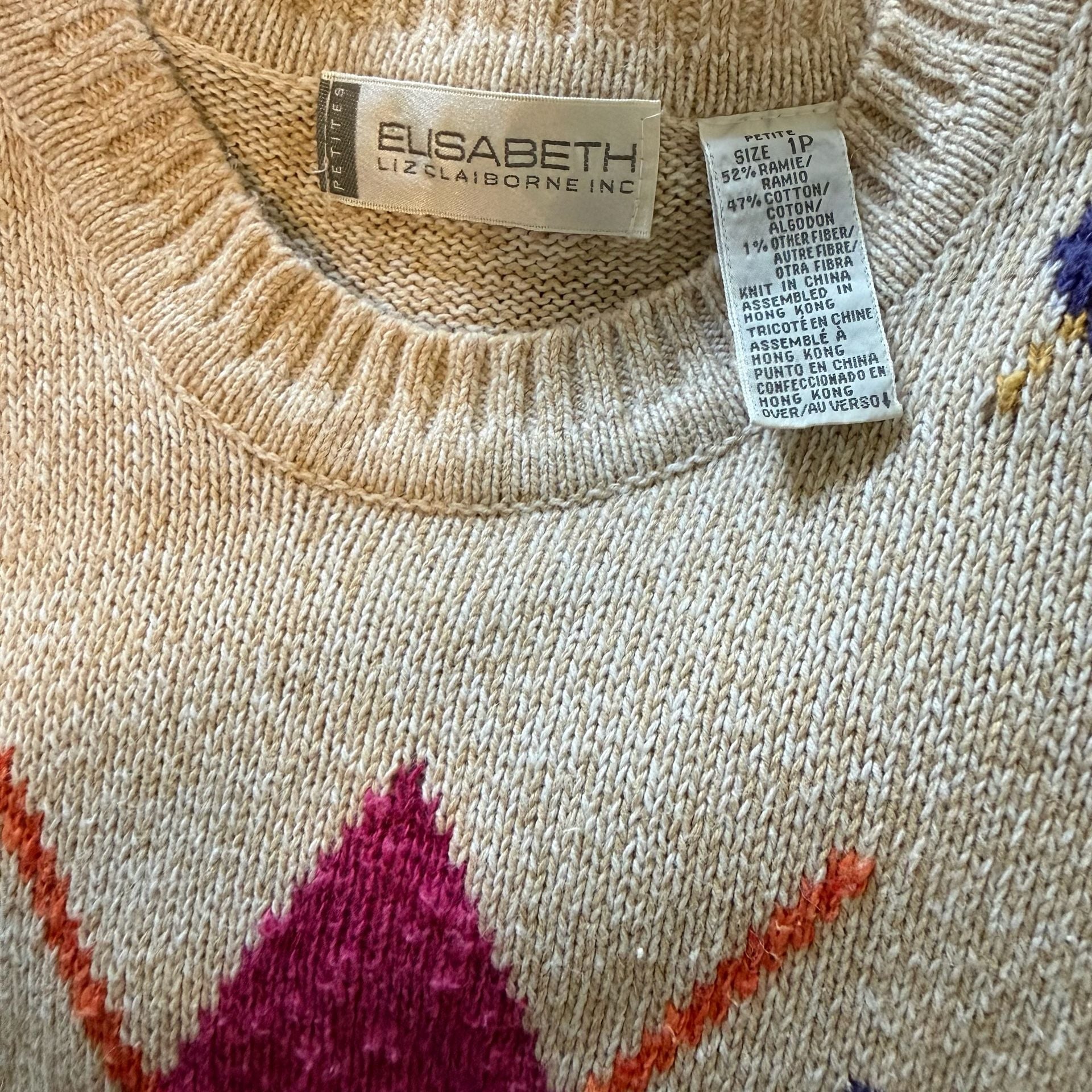 Vintage 90s Elisabeth Liz Claiborne Argyle Knit Pullover Sweater Petite 1P 5