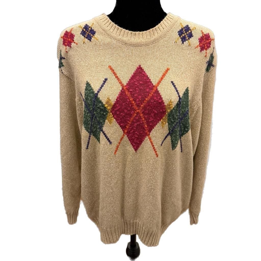 Vintage 90s Elisabeth Liz Claiborne Argyle Knit Pullover Sweater Petite 1P 2