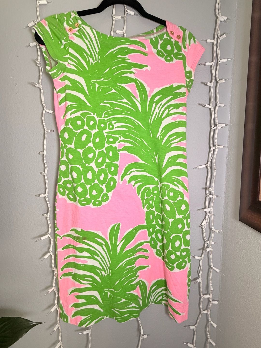 Lilly Pulitzer Loren Shift Dress in Pink and Green Flamenco Pineapple Print 7