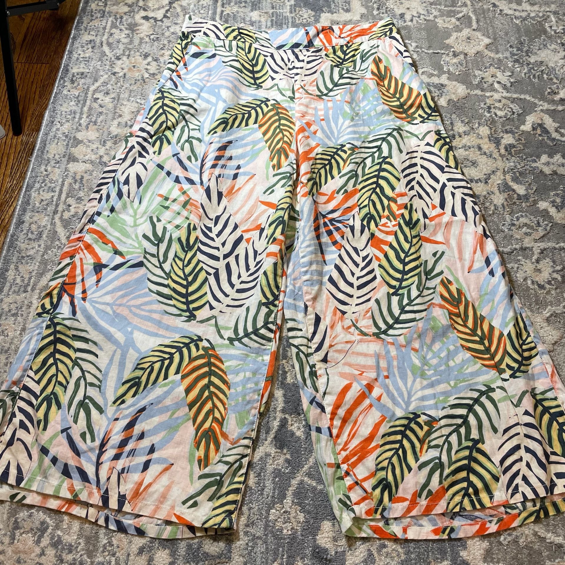 Tahari Cruise Linen Tropical Leaf Print Wide Leg Cropped Pants XL 3