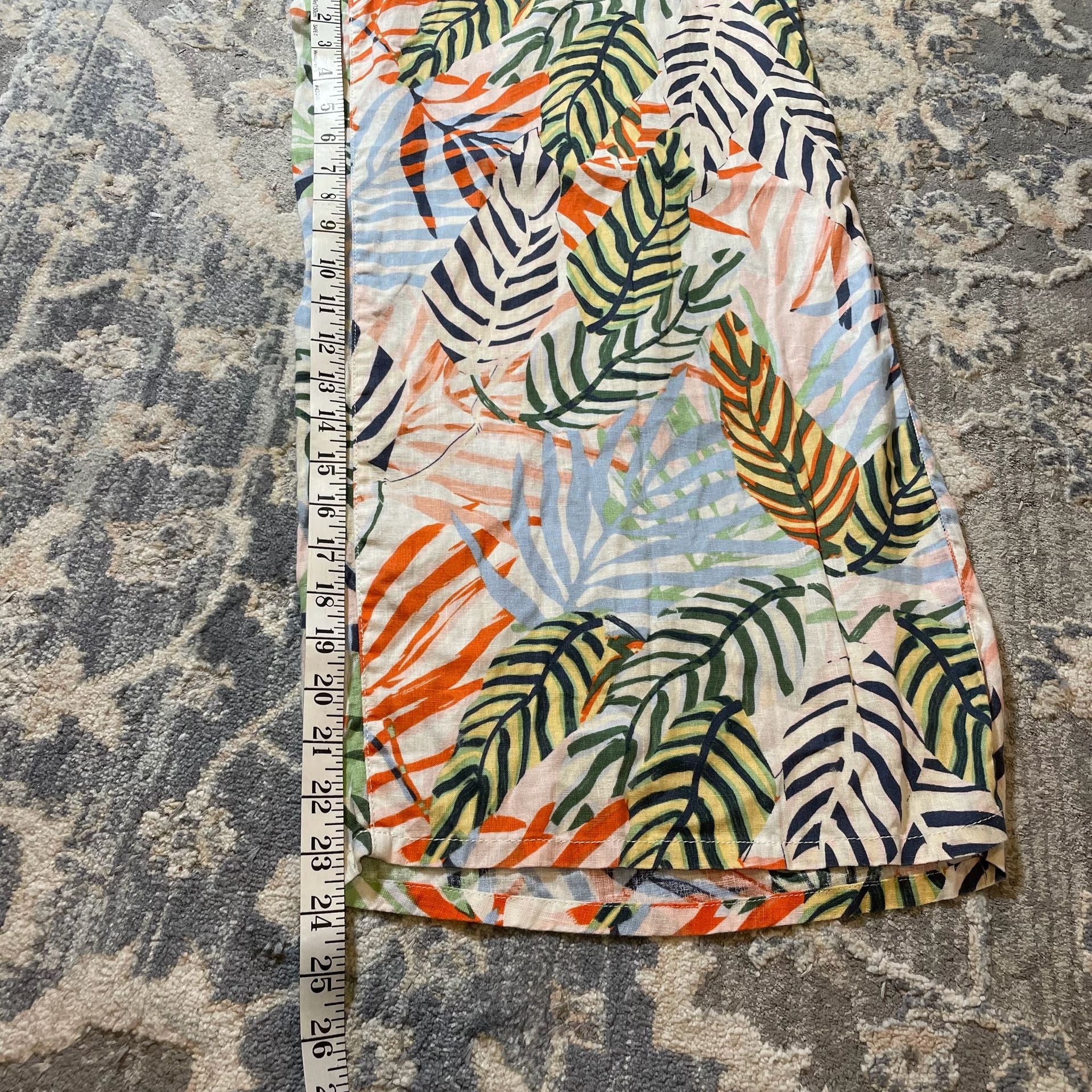 Tahari Cruise Linen Tropical Leaf Print Wide Leg Cropped Pants XL 8