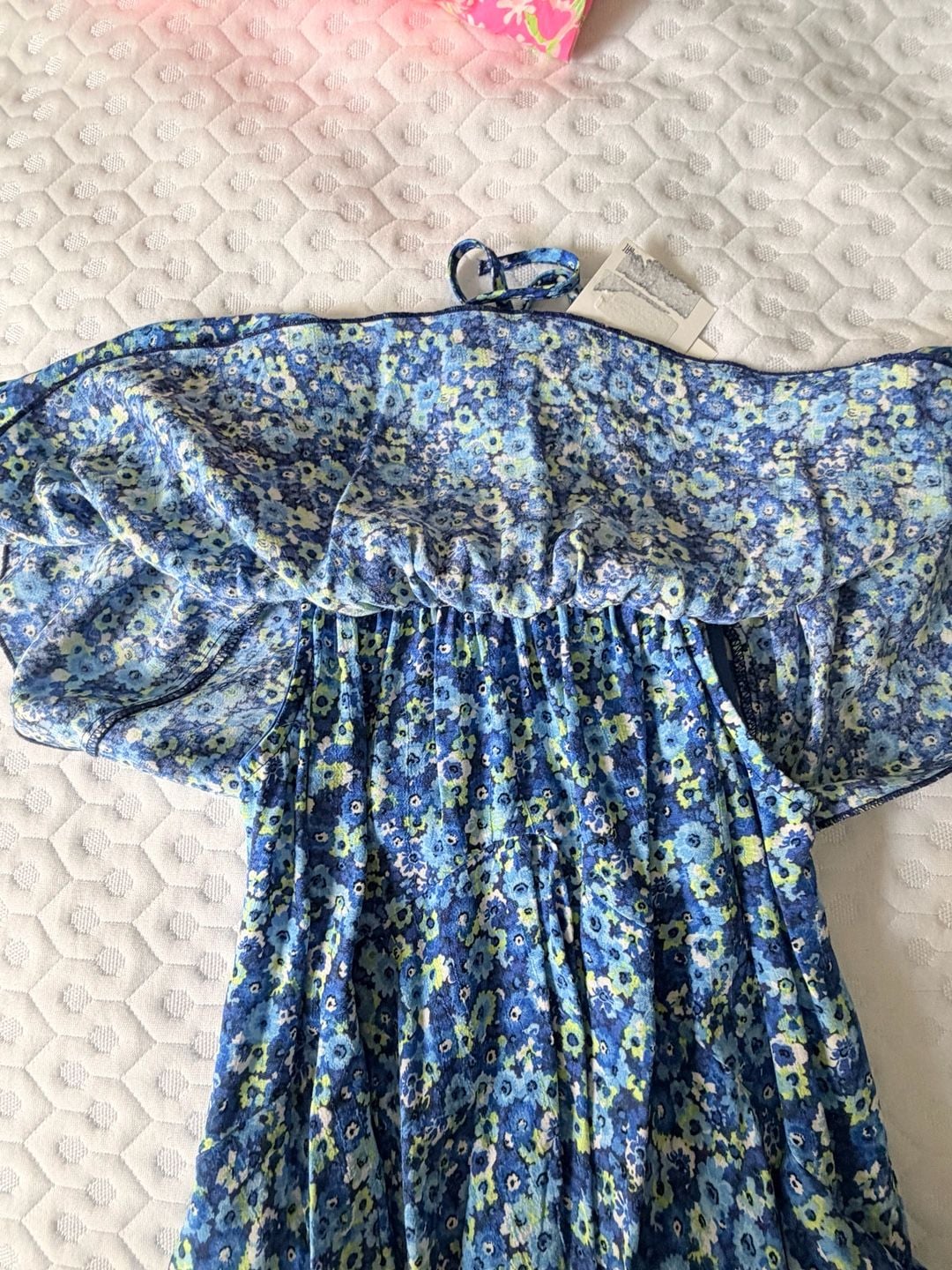 ZARA Blue Floral Off-the-Shoulder Ruffle Tired Short Jumpsuit Romper 8