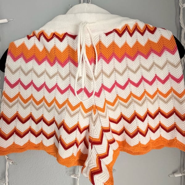 Runaway The Label Albie Chevron Crochet Knit Drawstring Shorts in Orange Multi