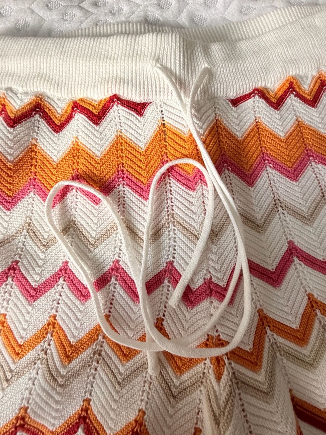 Runaway The Label Albie Chevron Crochet Knit Drawstring Shorts in Orange Multi 10