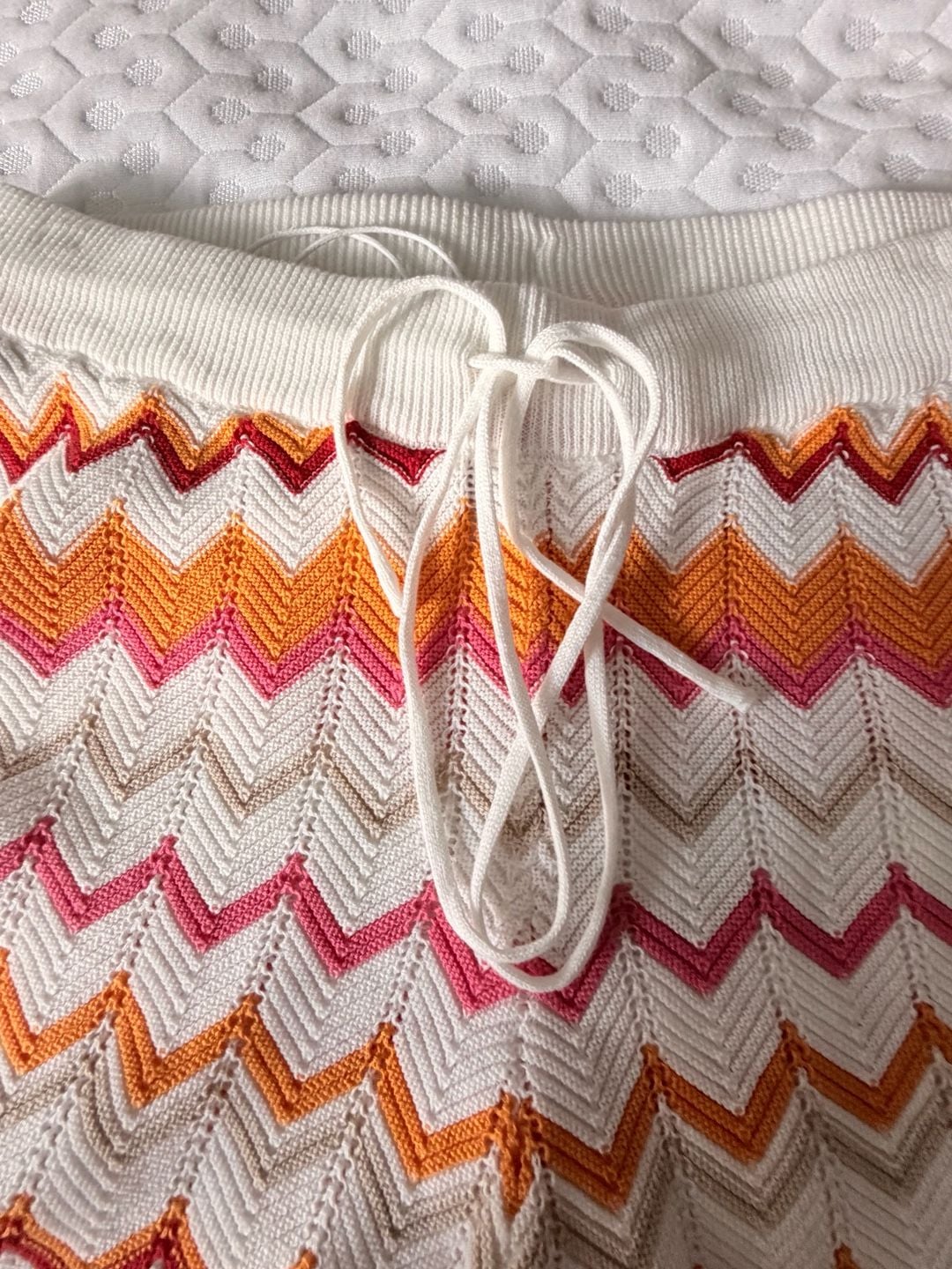 Runaway The Label Albie Chevron Crochet Knit Drawstring Shorts in Orange Multi 11
