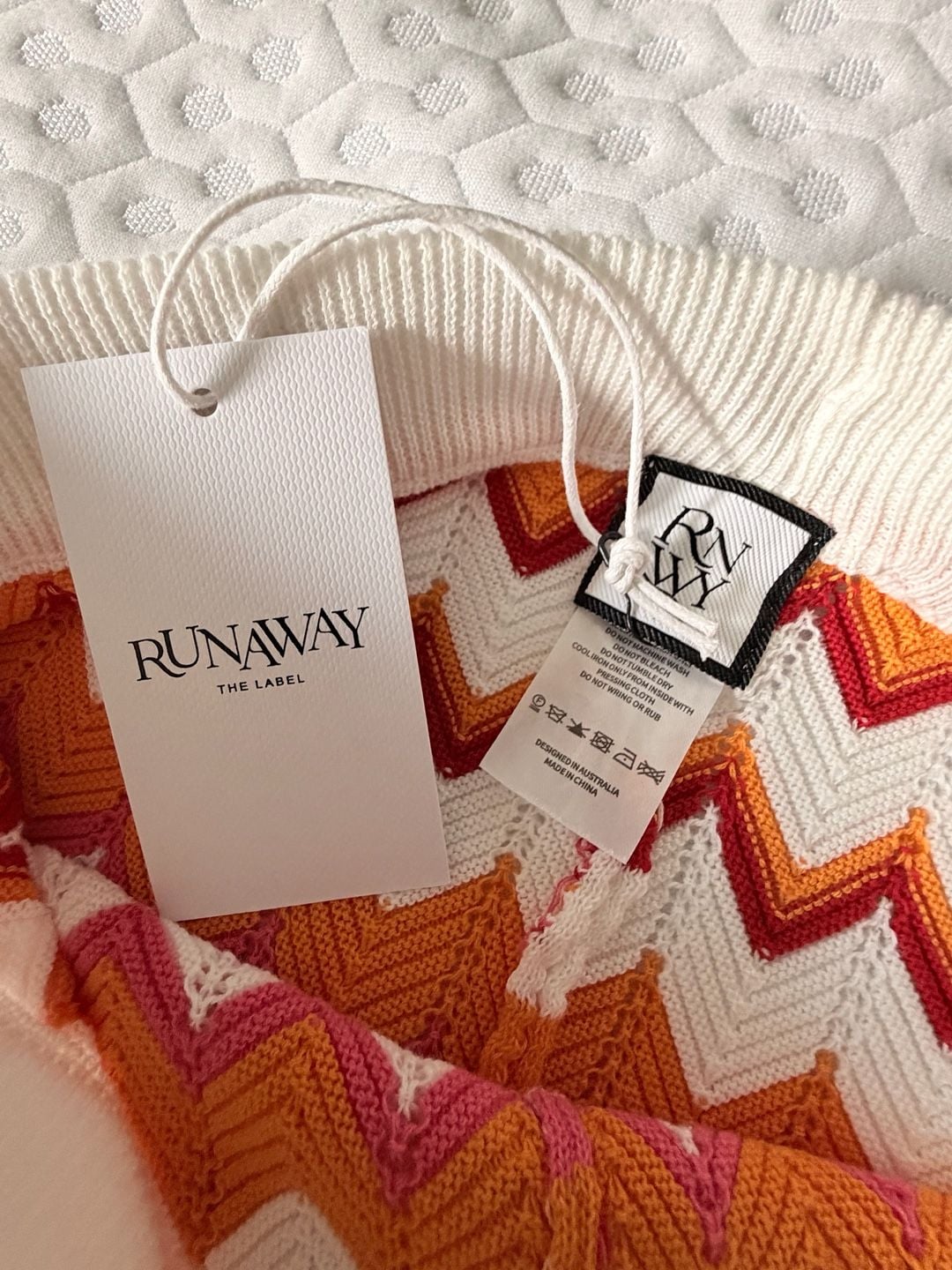 Runaway The Label Albie Chevron Crochet Knit Drawstring Shorts in Orange Multi 14