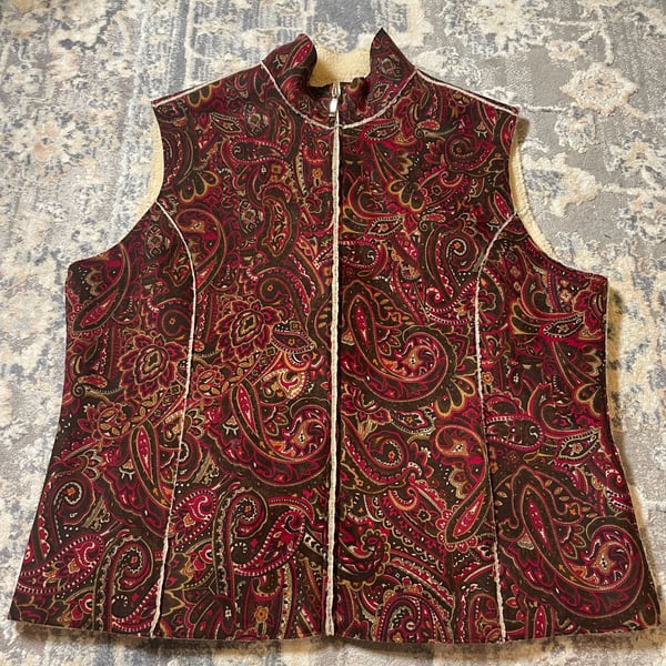 Vintage Casual Corner Annex XL Paisley Print Fleece Lined Vest