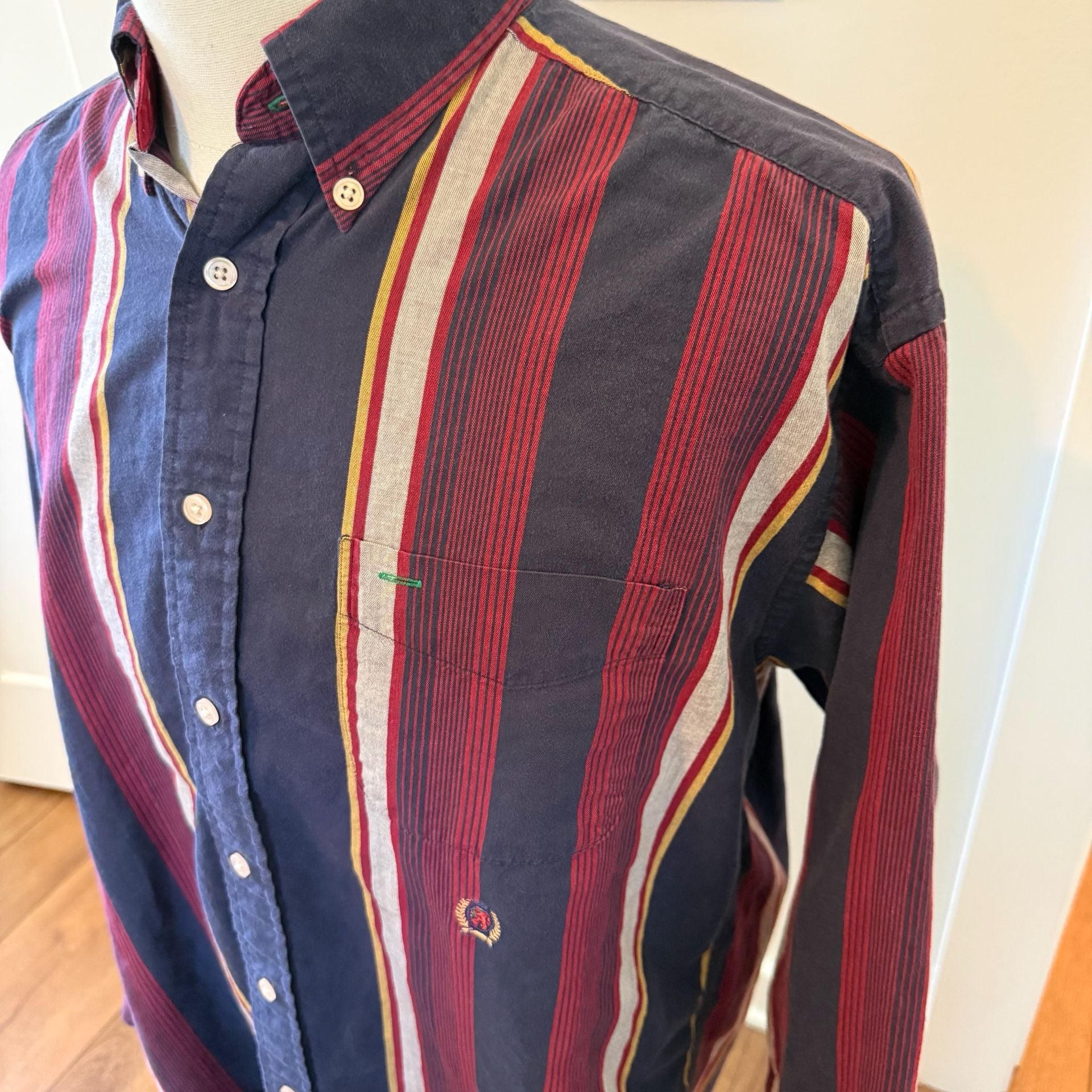 Vintage 90s Tommy Hilfiger Crest Logo Striped Button Down Shirt Men's Large 3
