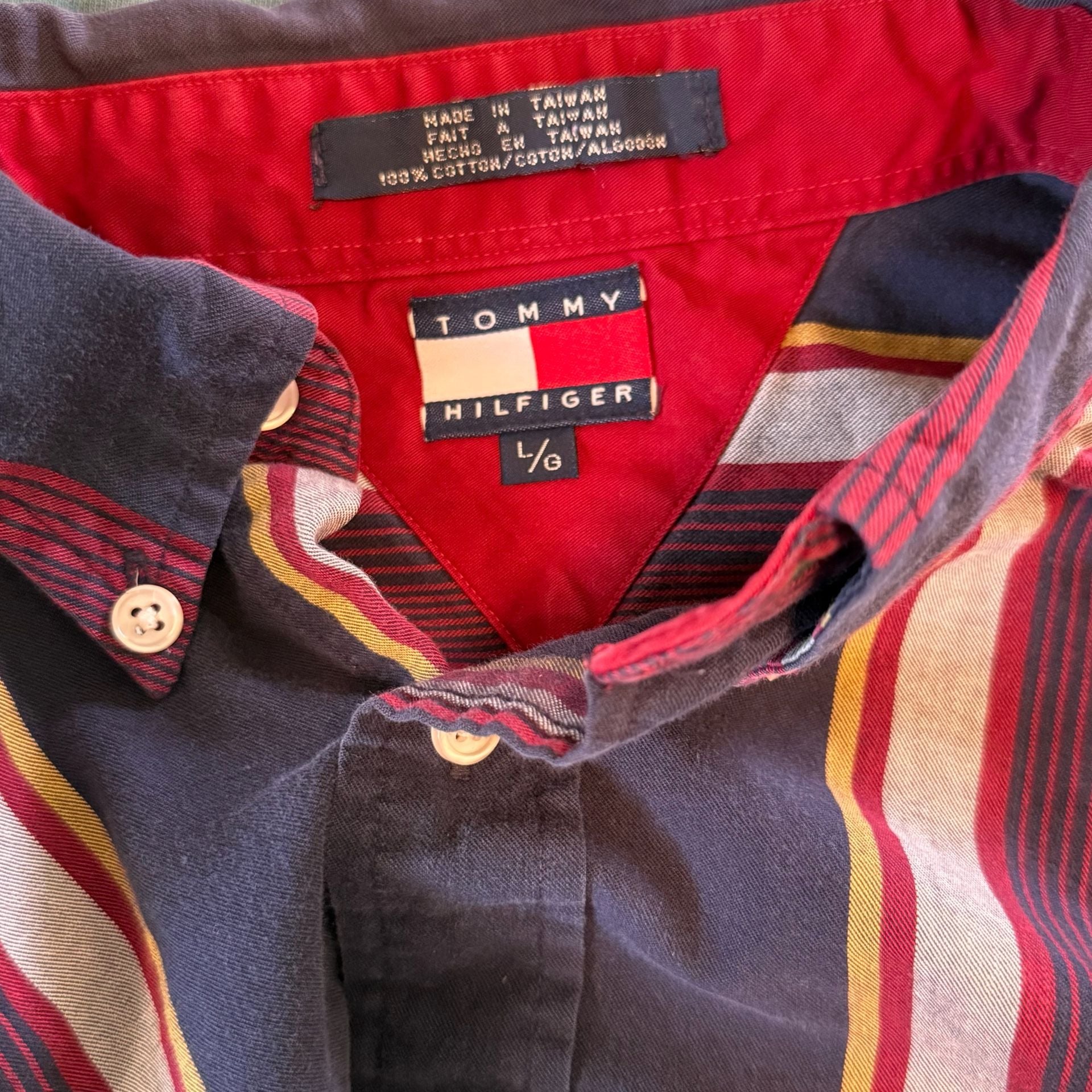 Vintage 90s Tommy Hilfiger Crest Logo Striped Button Down Shirt Men's Large 5