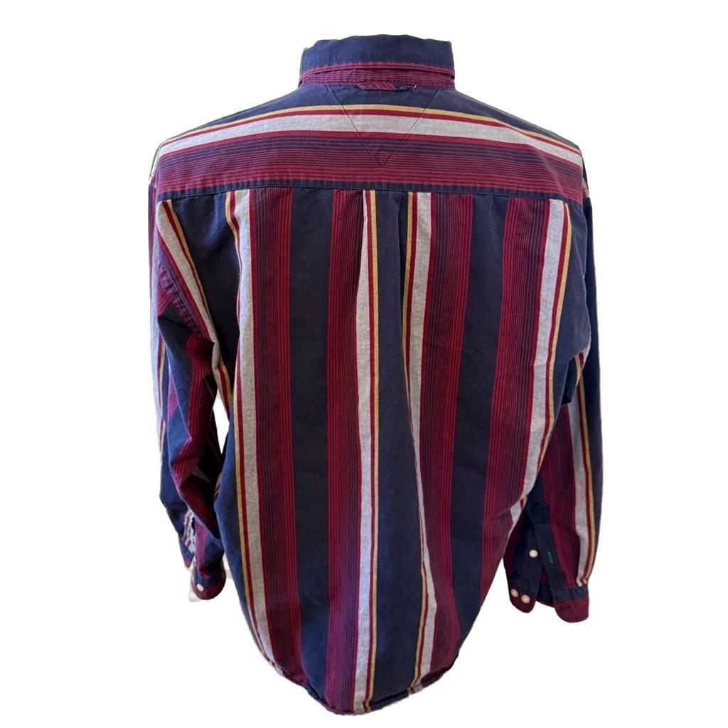 Vintage 90s Tommy Hilfiger Crest Logo Striped Button Down Shirt Men's Large 4