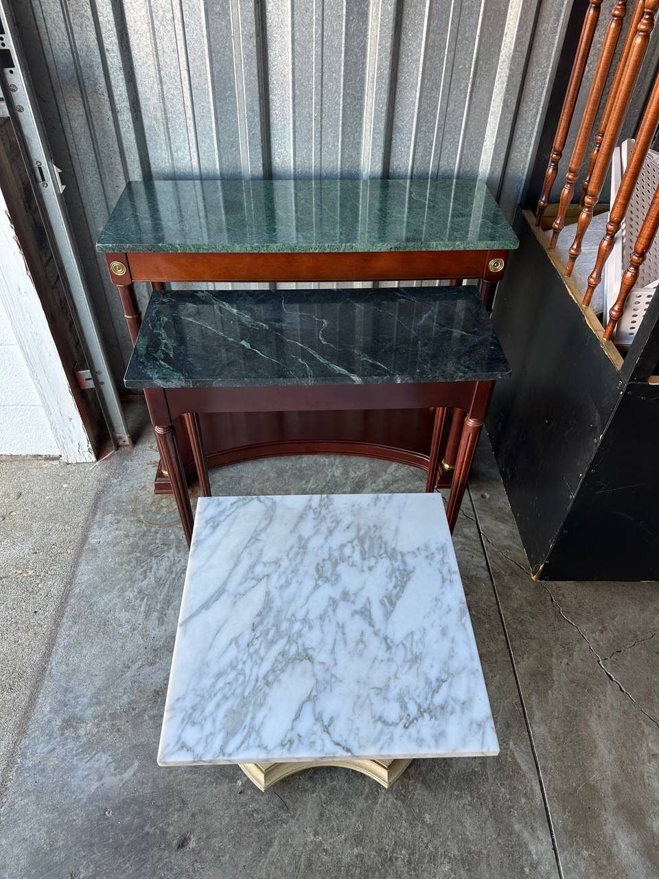 A set of three vintage tables with marble tops 1