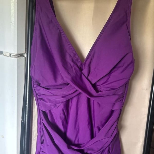 Smismivo Women's Purple V-Neck Ruched Tummy Control One Piece Swimsuit