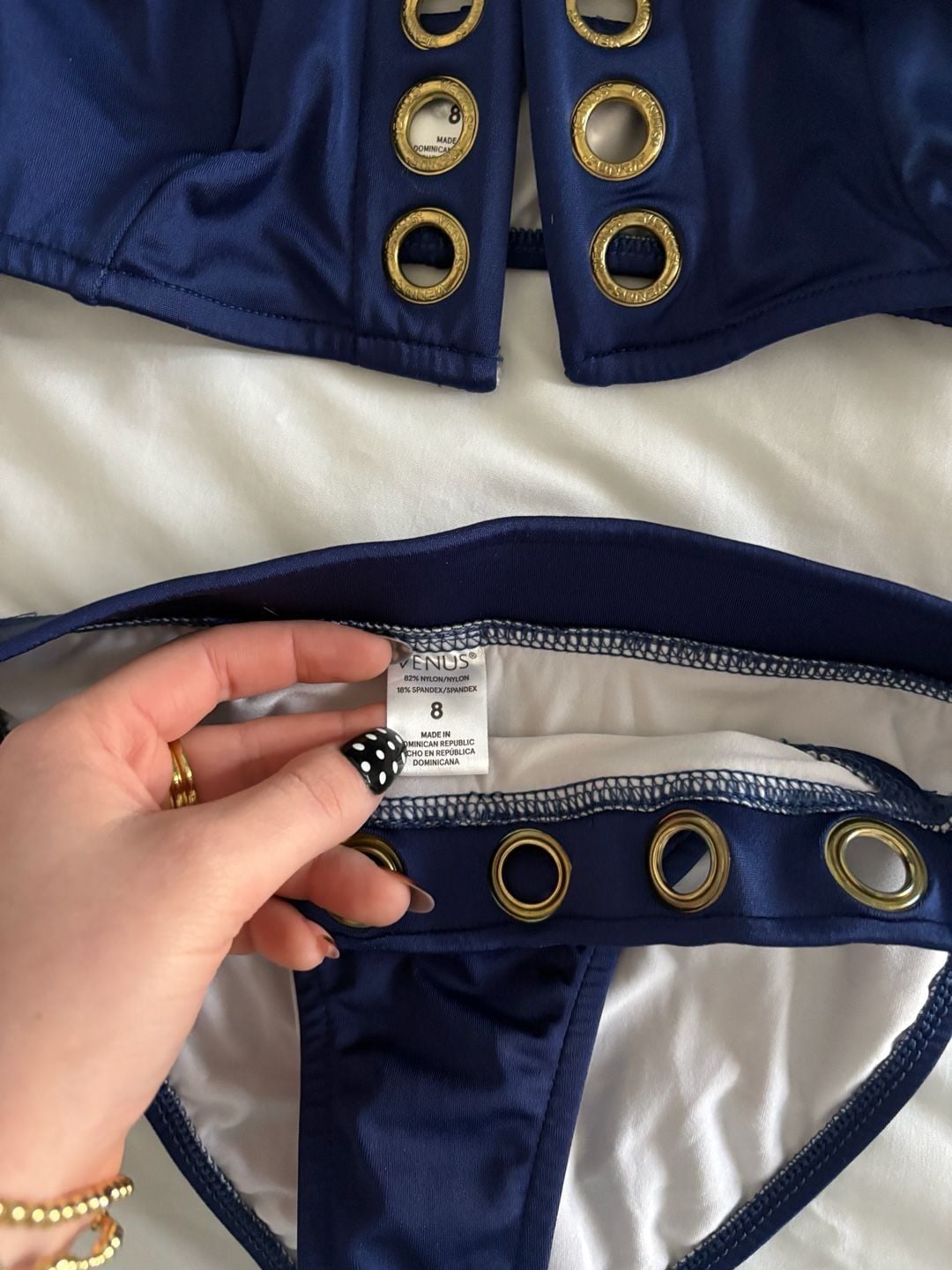 Venus Navy Blue Grommet Bikini Set, Gold Hardware, Swimsuit - Size 8 2