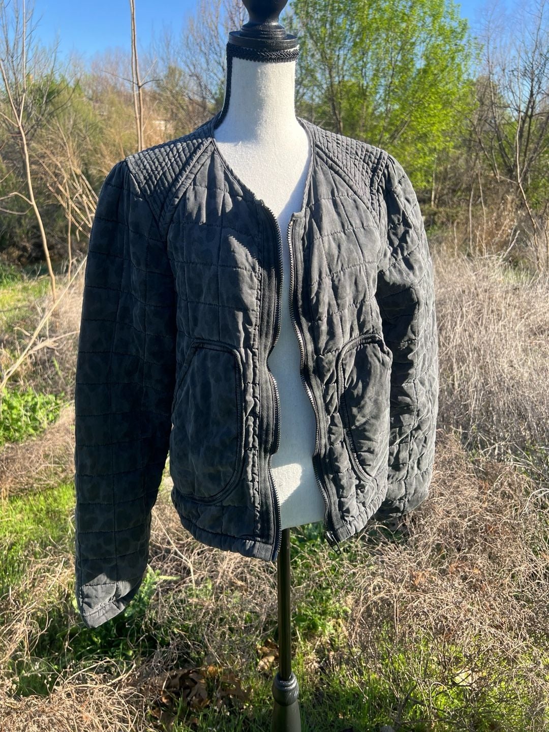BlankNYC Quilted Leopard Print Acid Wash Bomber Jacket 2