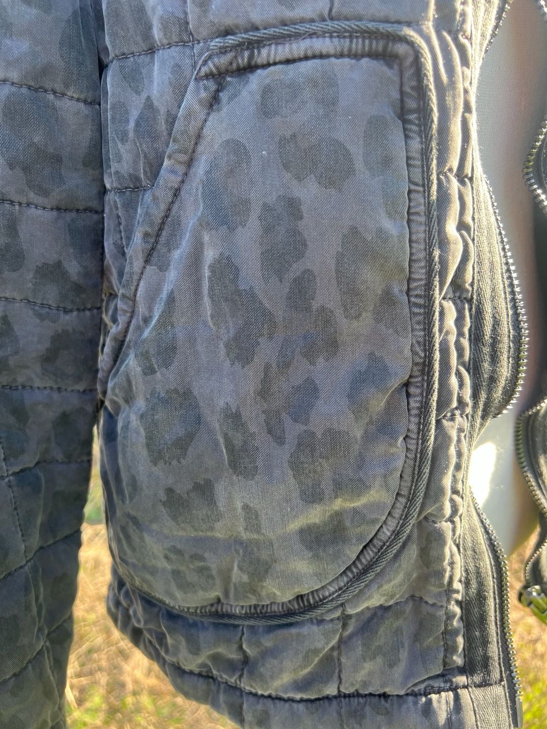 BlankNYC Quilted Leopard Print Acid Wash Bomber Jacket 3