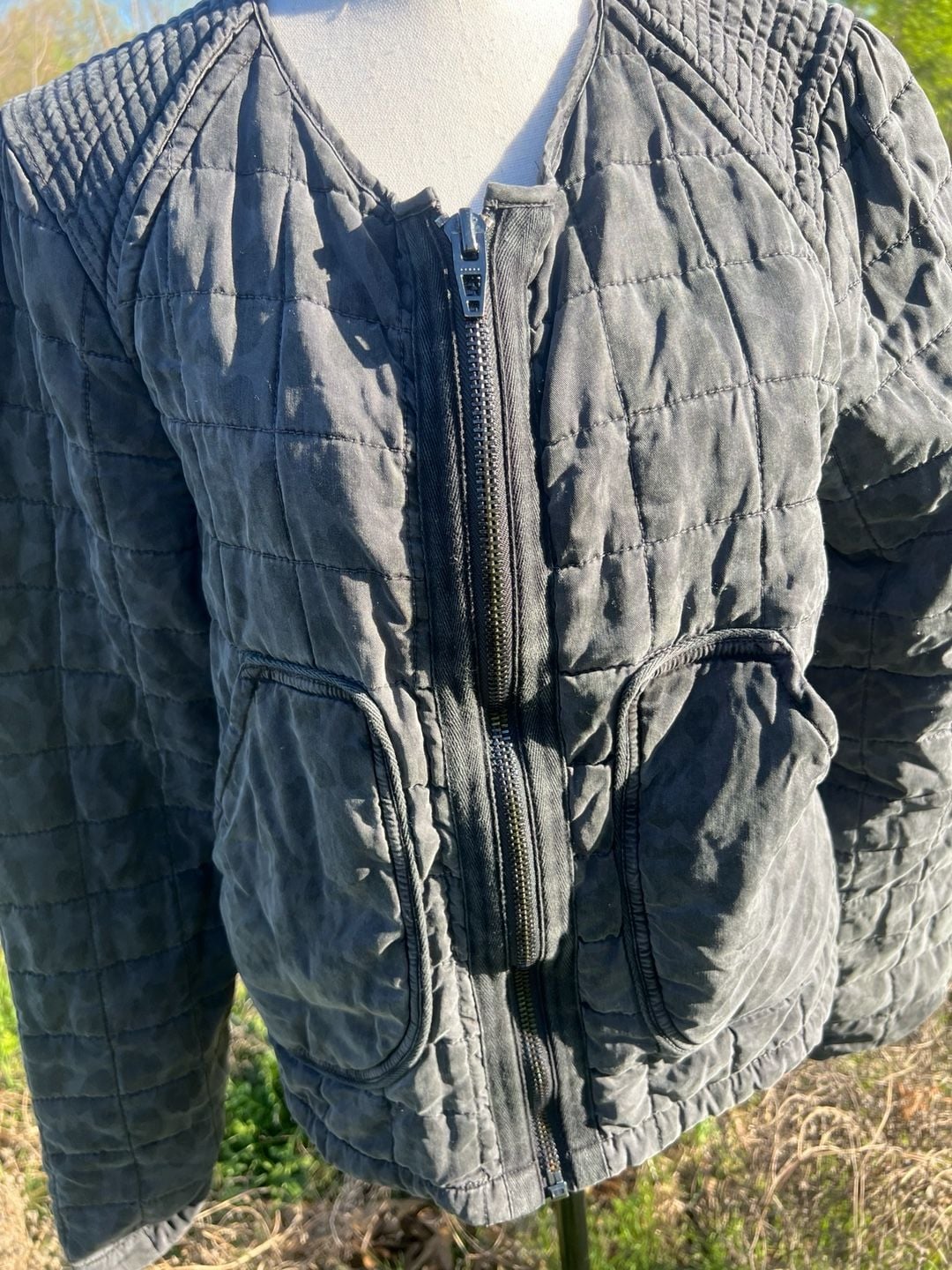 BlankNYC Quilted Leopard Print Acid Wash Bomber Jacket 6