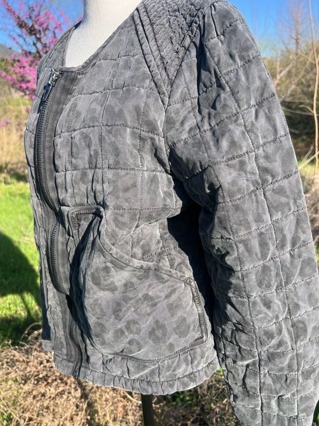 BlankNYC Quilted Leopard Print Acid Wash Bomber Jacket 7