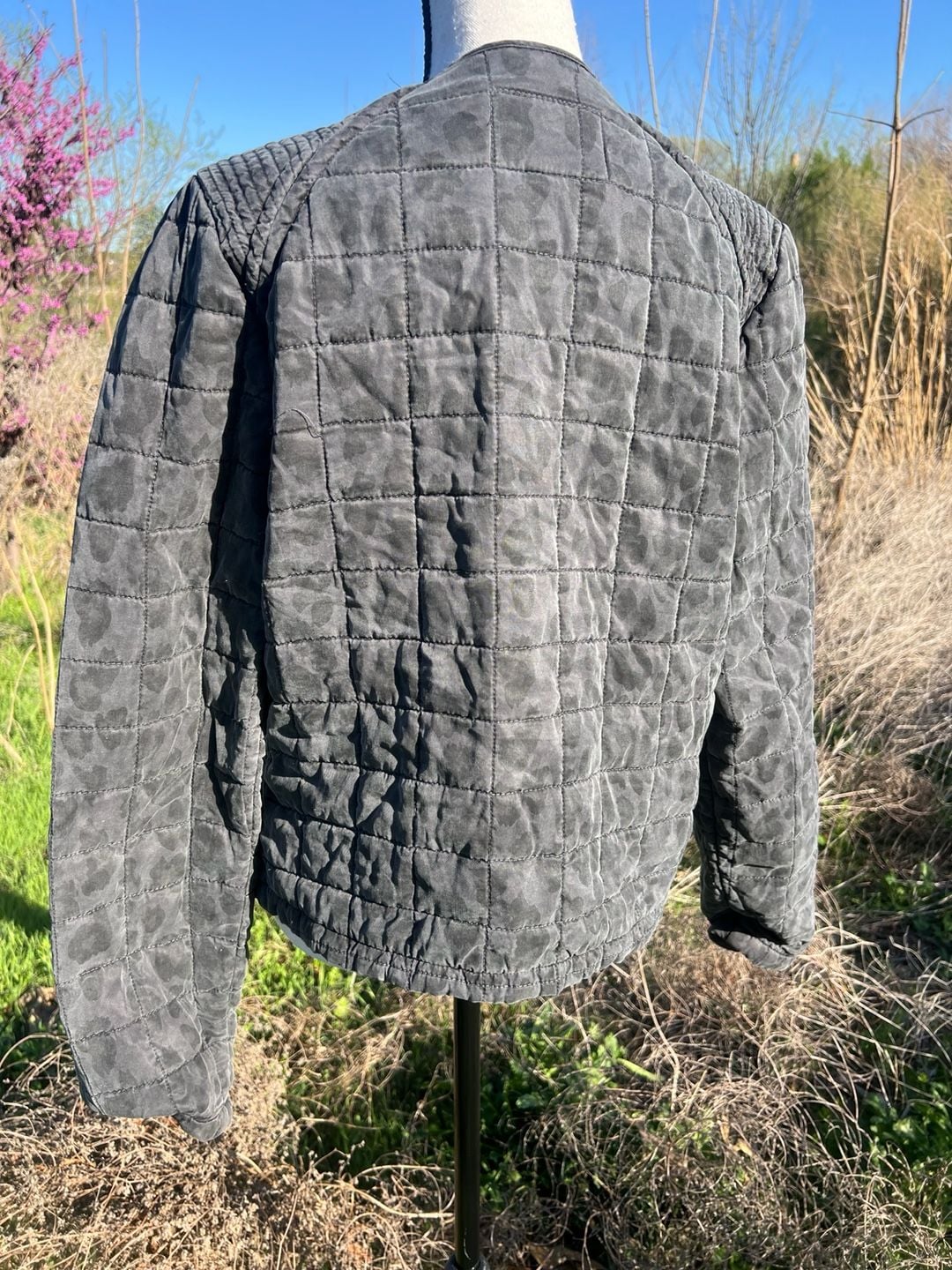 BlankNYC Quilted Leopard Print Acid Wash Bomber Jacket 9